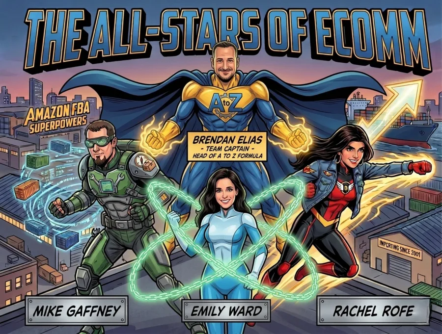 The All-Stars of Ecomm with Amazon FBA Superpowers - Brendan Elias, Mike Gaffney, Emily Ward, and Rachel Rofe in action